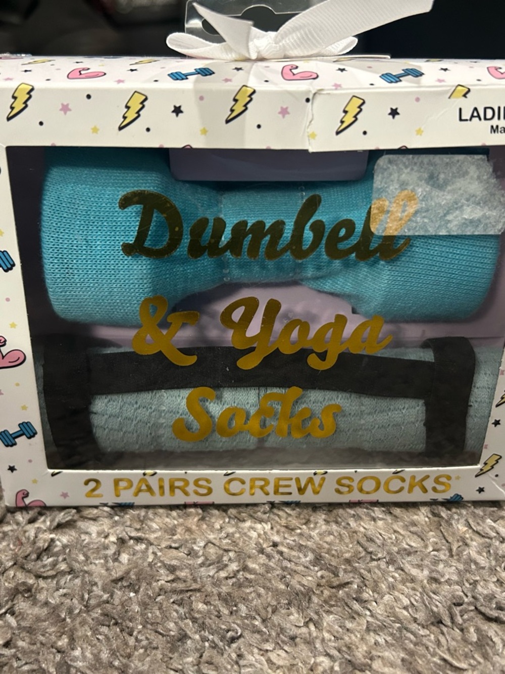 Novelty Socks - 2 Pairs Crew Socks (Blue, Light Blue)